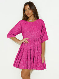 Round-neck Sexy Fashion Sequin A-line Skirt Short Dress