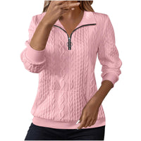 Womens Casual Lapel-collar Zip-up Long-sleeve Hoodie With Pockets