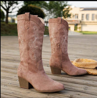 Ladies' Slope And Embroidered Side Zipper Versatile Boots