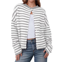 Women's Striped Contrast Color Sweater Long Sleeve Casual Cardigan