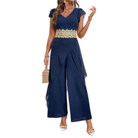 Lace V-neck Stitching Women's Jumpsuit