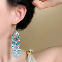 Diamond-embedded Water Drop Glass Tassel Light Luxury High-grade Earrings