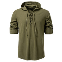 New Medieval Pirate Drawstring Men's Cotton Linen Long Sleeve