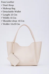 Cream SHK108 Faux Leather Women Hand And Shoulder Bag With Wallet And Makeup Bag