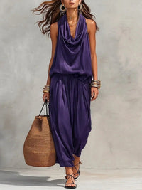 Womens Draped-Neck Vest And Casual Pants Set