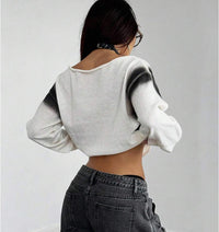 Contrast Color Graffiti Slant Shoulder Casual Loose Sweater