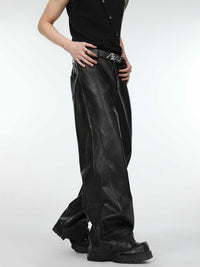 Black Leather Pants Men's Loose Straight Casual Trousers