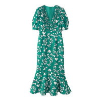 Summer New French-style Sweet Design Slim-fit Puff-sleeve Floral Print Dress