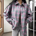 Retro Easy Matching Lapel Loose Plaid Shirt For Women