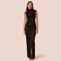 Sexy Womens Bodycon Sheer Mesh Dress With Slit