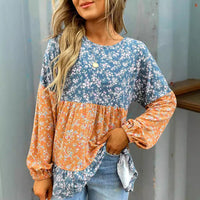 Women's Round Neck Digital Printed Floral Chiffon Shirt
