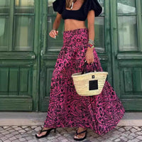 Womens Creative Loose Print Long Swing Skirt