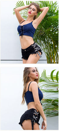 Tasseled Womens Trendy Ultra-Short Denim Shorts
