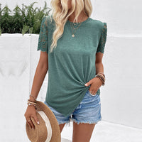 Lace-spliced Short-sleeve Womens Top