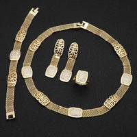 Traditional Mesh Chain Square Diamond-Encrusted Jewelry Set