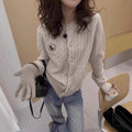 Round Neck Badge Knitted Cardigan Women's Sweater Jacket