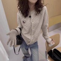 Round Neck Badge Knitted Cardigan Women's Sweater Jacket