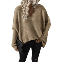 European And American Loose Oversize Knitted Textured Sweater For Women