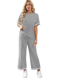Elegant  Casual  Comfortable Pants And Short-Sleeve Top Two-Piece Set For Women