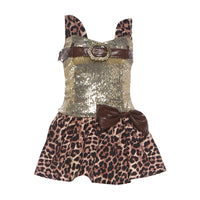 Womens Bold Babe Style Leopard Print Sequined Tube Top Puffy Mini Skirt Dress