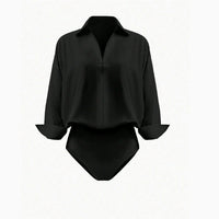 Womens Slim-fit Mandarin-collar Three-quarter-sleeve Shirt