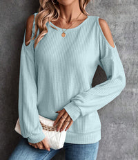 New Off-the-shoulder Back Buttoned Long Sleeve T-shirt Top Women's Clothing