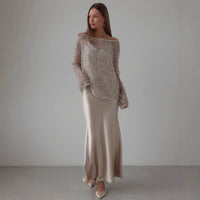 European And American Long Sleeve Hollow Loose Pullover Sequined Top Women's Clothing