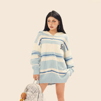 American Patch Letter Stripes Mohair Cardigan Hoodie