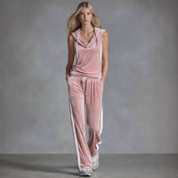 Velvet Womens Fashion Wide-Leg Pants Sports Suit