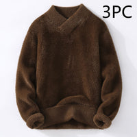 Autumn And Winter Crystal Mink Velvet Trendy Korean Style Half Turtleneck Knitted Sweater For Men