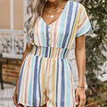 Summer New Striped Loose Short Sleeve Slim Women Jumpsuit