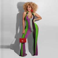 Sexy Striped Halter Jumpsuit With Horns
