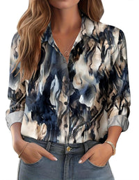 Womens 3D-printed Floral Loose-fit Blouse