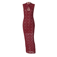 Sexy Figure-hugging Lace Sleeveless Dress With A Slit And Cutout Details