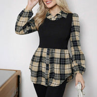 Striped Fake Two-piece Long Sleeve Shirt Women