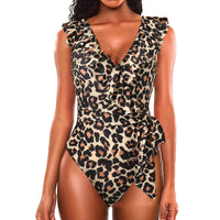 One-Piece Lotus Leaf Swing Bow Knot Strap Swimsuit