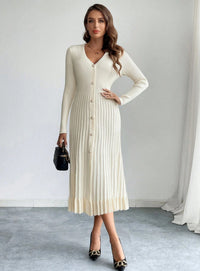 Women's Waist-Cinching Vintage Button Knit Dress