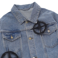 Dark Cross Graffiti Patterned Denim Jacket