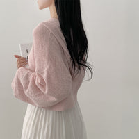 Lazy Style Thin Short Ice Silk Loose Lantern Sleeve Hooded Long-sleeved Cardigan