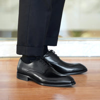 Men's Fashion Distressed Square-Toe Leather Shoes With Wood Grain Pattern