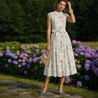 Printed Crew-Neck Sleeveless Elegant Dress For Women