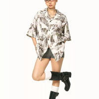 Retro Lapels Graffiti Short-sleeved Shirt Women's Summer Loose Casual