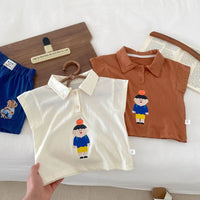 Boy's Cartoon Western Style Striped Short Sleeve