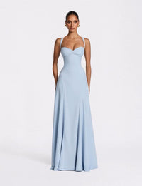Backless Solid Color Asymmetrical Strap Long Dress