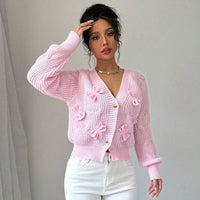Women's Solid Color Long Sleeve Bowknot Knitwear Cardigan Coat