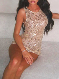 SpringAutumn Slim Fit Sleeveless Sequin Crew Neck Dress Womens