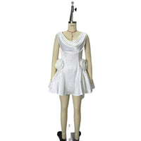 French-style Gentle White Satin Dress For Women