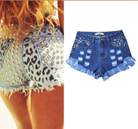 Hot Sale Ripped Loose High Waist Rivet Denim Shorts Printed Pants