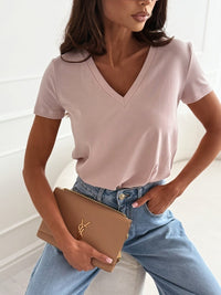 Women's Short-Sleeve Slimming Pullover V-Neck T-Shirt