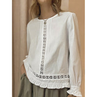 Casual Versatile Solid-color Top New Womens Long-sleeve Loose-fit Shirt